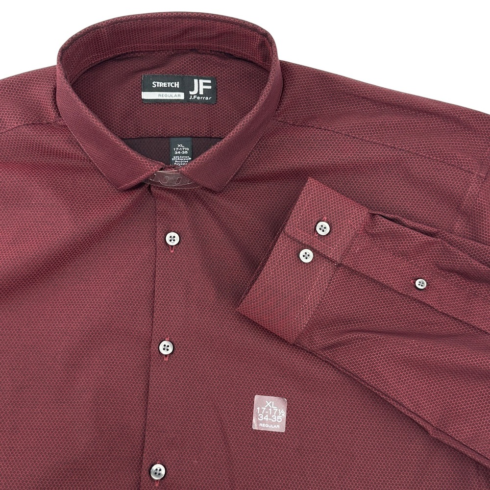 J Ferrar Mens Stretch Regular Fit Shirt Burgundy‎ XL 17-17.5/ 34-35 NEW W/TAGS!